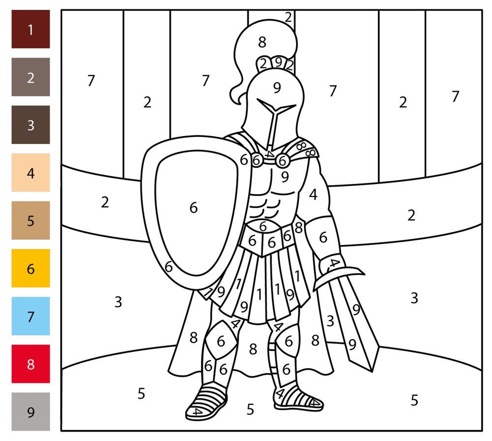 Gladiator Color By Number Coloring Page Md Coloring Page — Free Printable — free printable coloring page